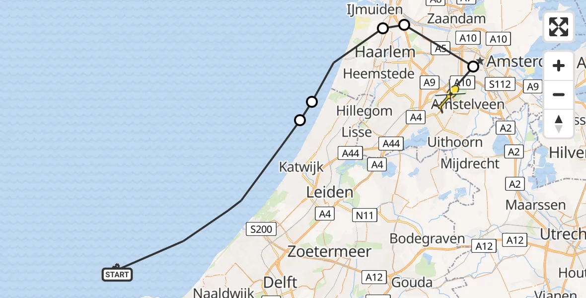 Vluchtroute Politiehelikopter van  naar Schiphol