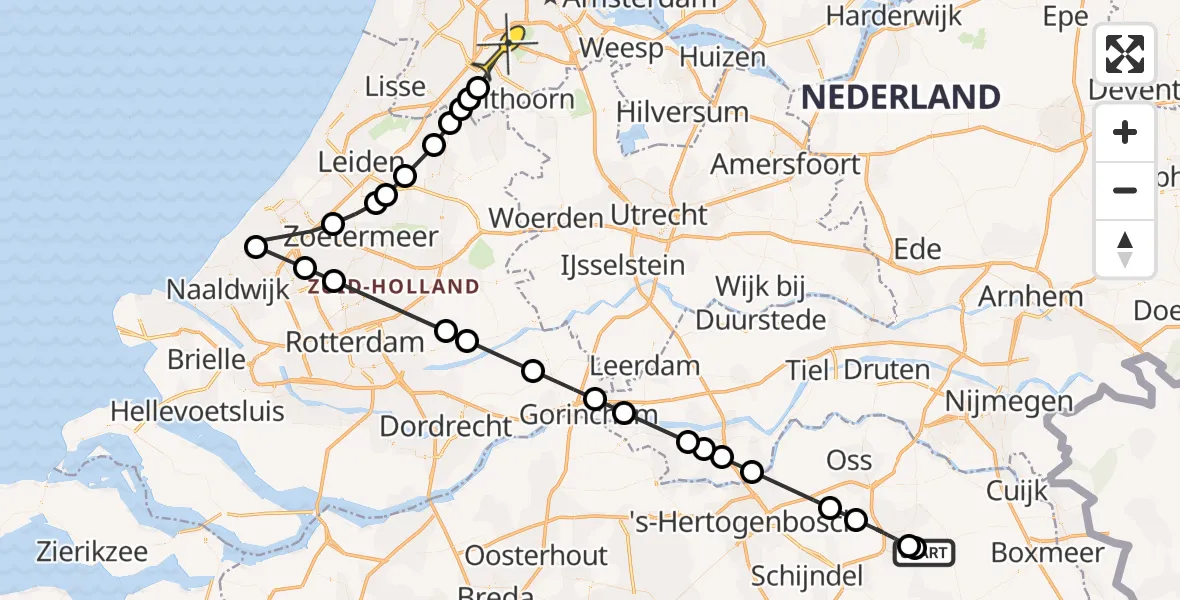 Routekaart van de vlucht: Politiehelikopter naar Schiphol, Kromstraat