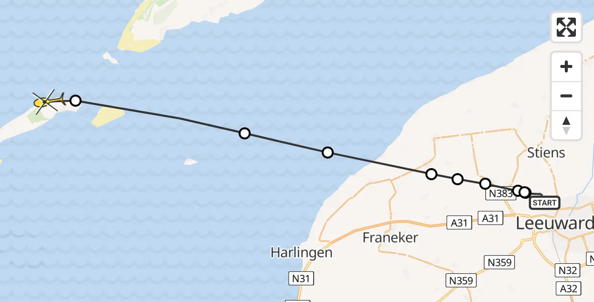 Routekaart van de vlucht: Ambulanceheli naar Vlieland, Keegsdijkje