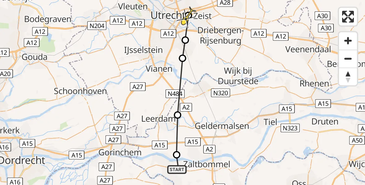 Routekaart van de vlucht: Lifeliner 3 naar Universitair Medisch Centrum Utrecht, Parallelweg