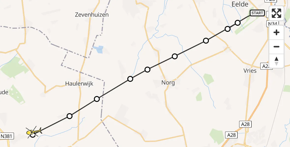 Routekaart van de vlucht: Lifeliner 4 naar Donkerbroek, Veldkampweg