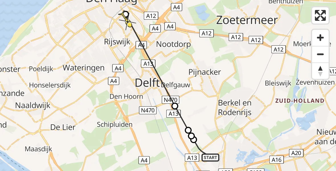 Routekaart van de vlucht: Lifeliner 2 naar Den Haag, Deimanstraat
