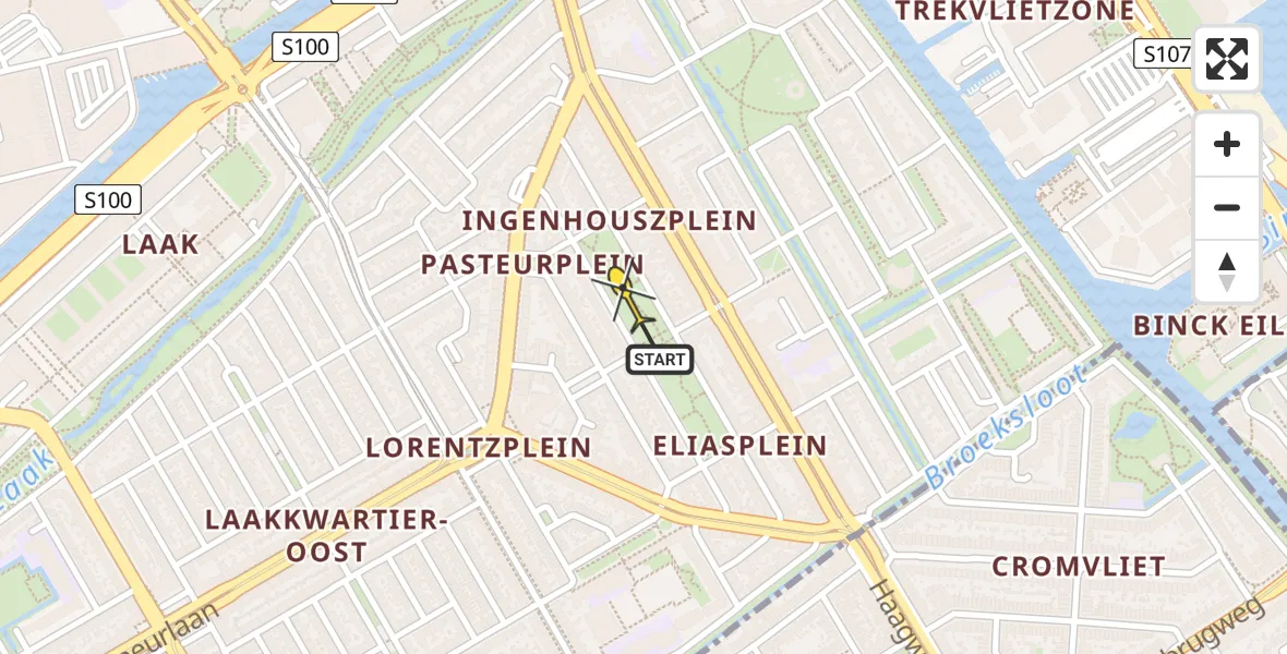 Routekaart van de vlucht: Lifeliner 2 naar Den Haag, Drebbelstraat