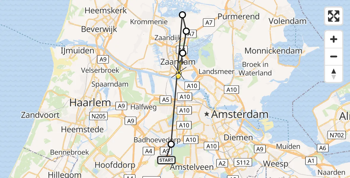 Routekaart van de vlucht: Politiehelikopter naar Zaandam, Thermiekstraat