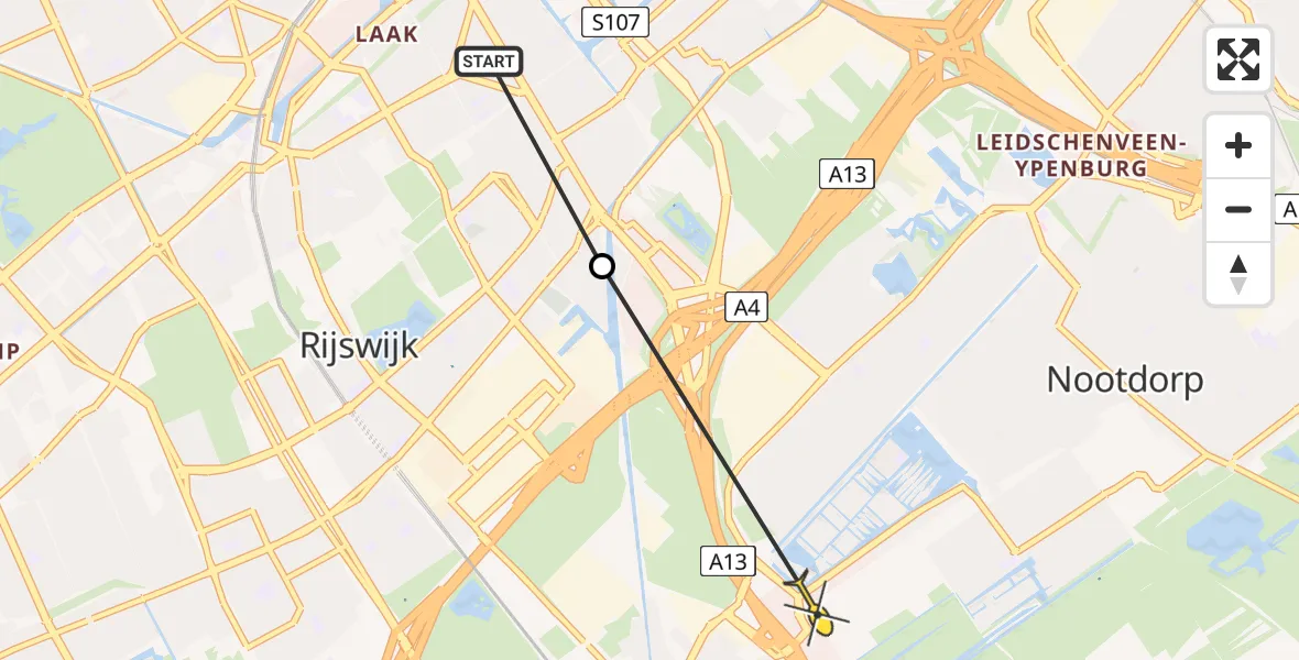 Routekaart van de vlucht: Lifeliner 2 naar Den Haag, Huis te Hoornkade