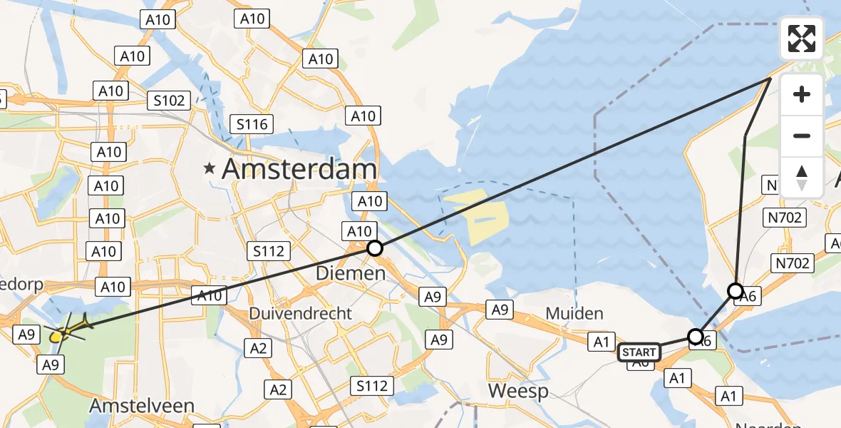 Routekaart van de vlucht: Politieheli naar Amstelveen, IJsselmeerweg