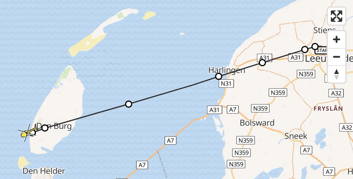 Routekaart van de vlucht: Ambulanceheli naar Den Hoorn, Keegsdijkje