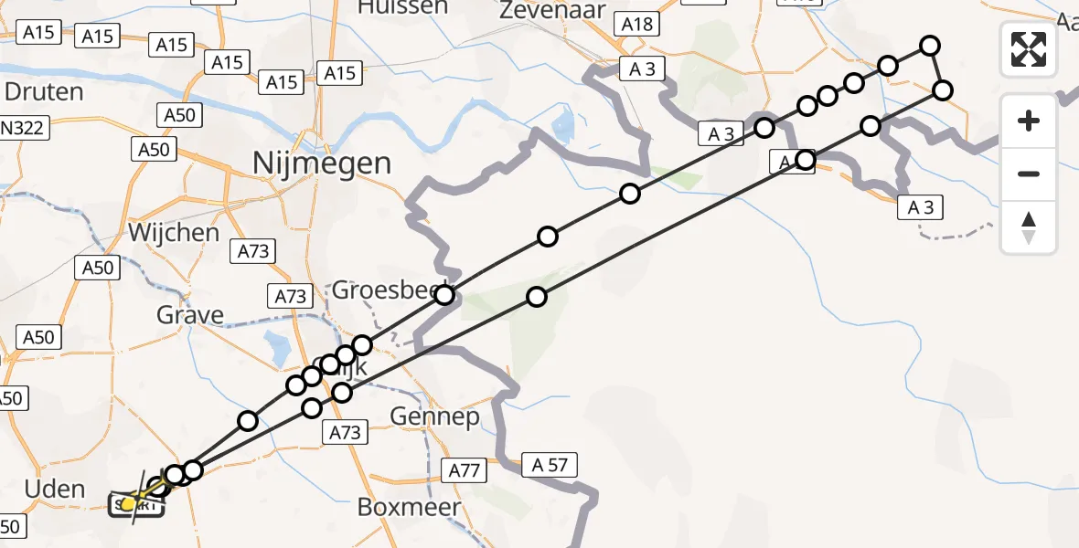 Routekaart van de vlucht: Lifeliner 3 naar Vliegbasis Volkel, Nieuwedijk