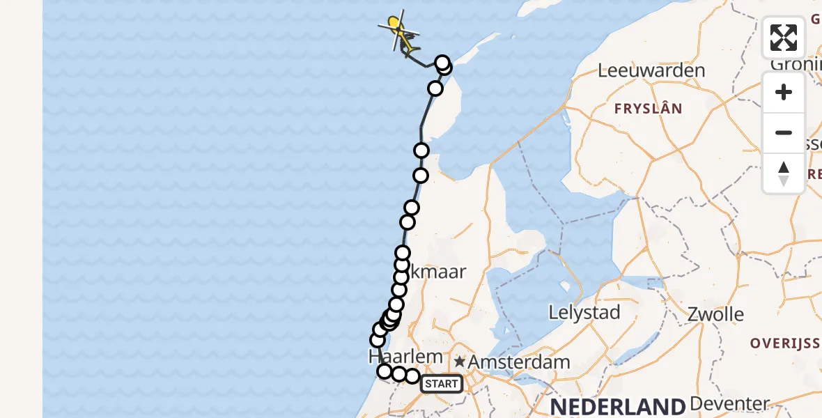 Vluchtroute Politiehelikopter van Schiphol naar 