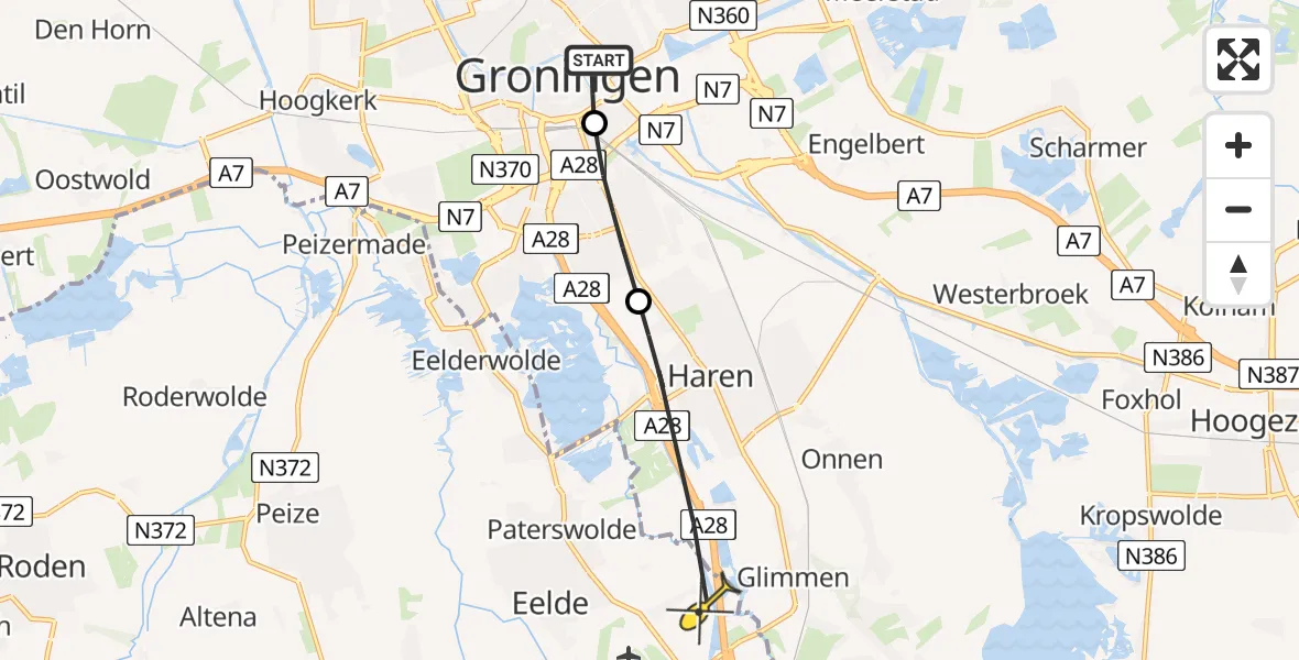 Routekaart van de vlucht: Lifeliner 4 naar Eelde, Oosterweg