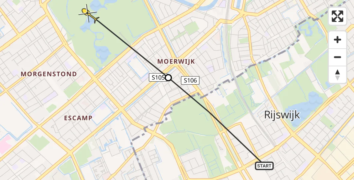 Routekaart van de vlucht: Lifeliner 2 naar Den Haag, Erasmusweg