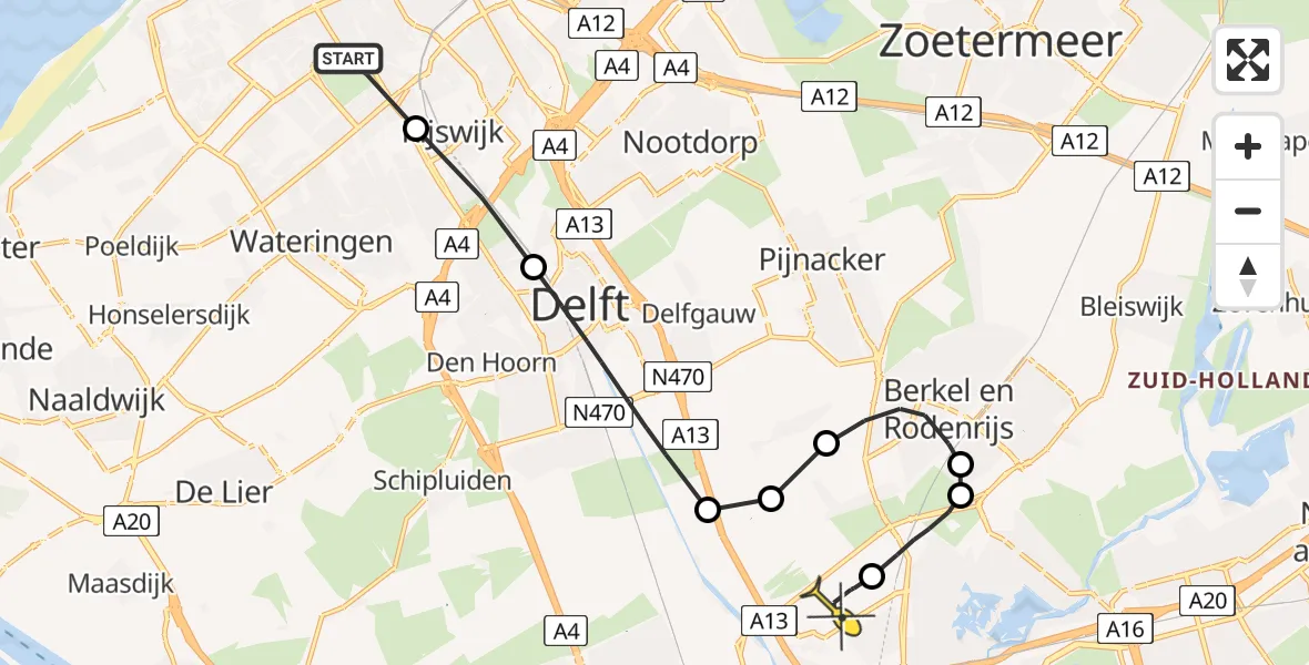 Routekaart van de vlucht: Lifeliner 2 naar Rotterdam The Hague Airport, Prinses Beatrixlaan