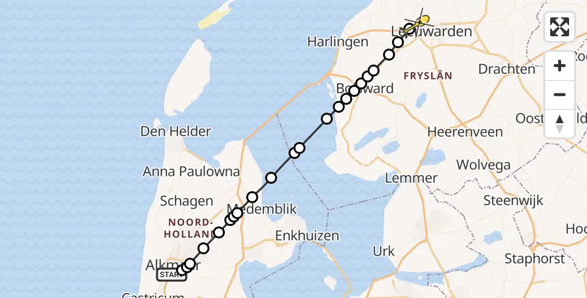 Routekaart van de vlucht: Ambulanceheli naar Marsum, Noordervaart