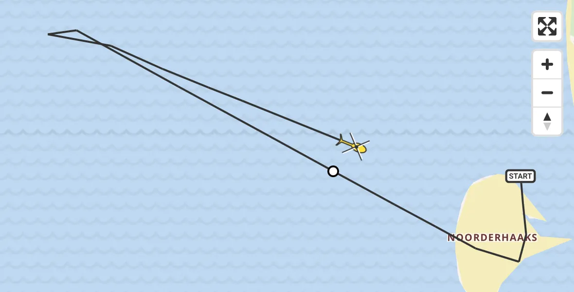 Routekaart van de vlucht: Kustwachthelikopter naar Noorderhaaks