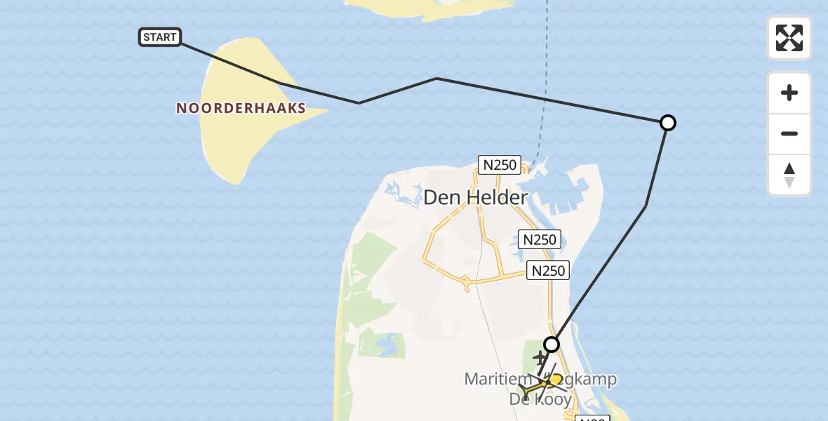 Routekaart van de vlucht: Kustwachthelikopter naar Vliegveld De Kooy, Luchthavenweg