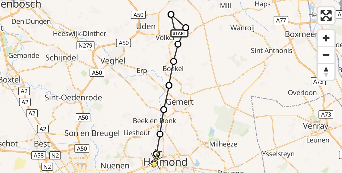 Routekaart van de vlucht: Lifeliner 3 naar Helmond, Zeelandsedijk