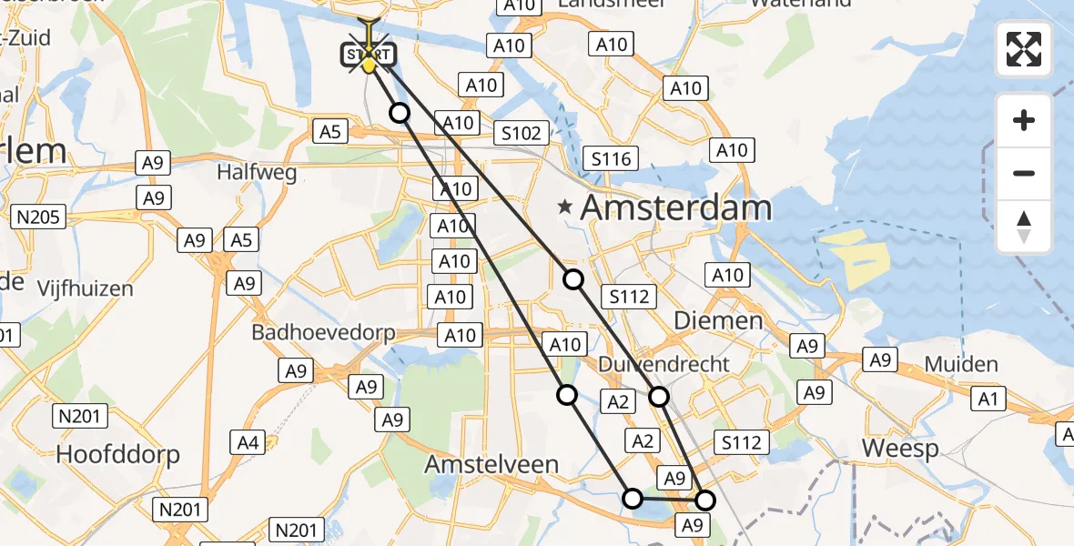 Routekaart van de vlucht: Lifeliner 1 naar Amsterdam Heliport, Maltaweg