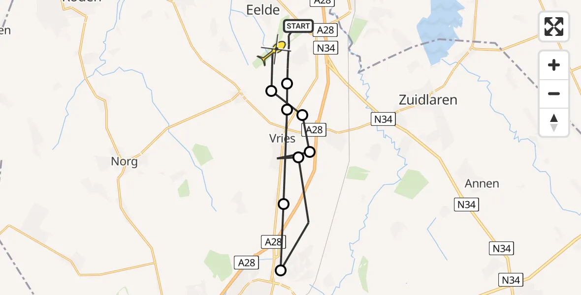 Routekaart van de vlucht: Lifeliner 4 naar Groningen Airport Eelde, Moespot