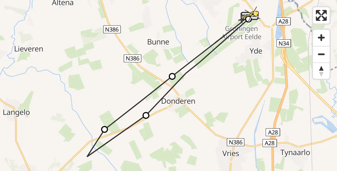 Routekaart van de vlucht: Lifeliner 4 naar Groningen Airport Eelde, Veldkampweg