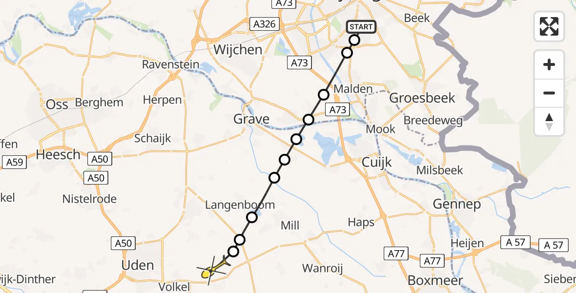Routekaart van de vlucht: Lifeliner 3 naar Vliegbasis Volkel, Rakkerpad