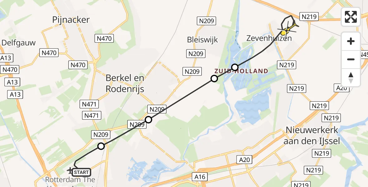 Routekaart van de vlucht: Lifeliner 2 naar Zevenhuizen, Bovendijk