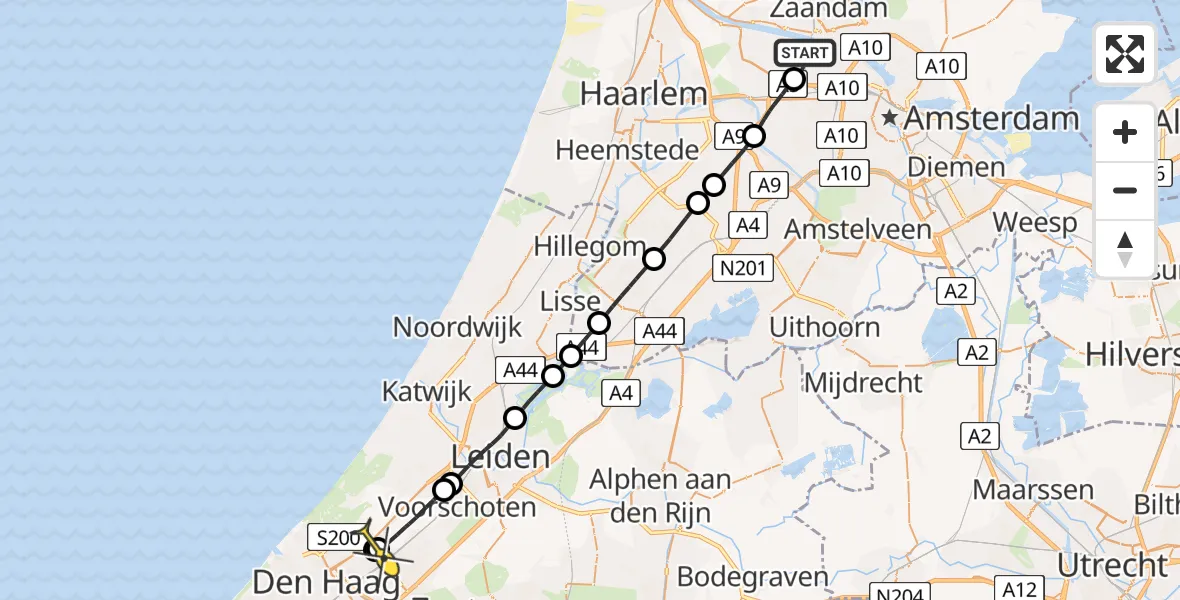 Routekaart van de vlucht: Lifeliner 1 naar Den Haag, Nieuw-Zeelandweg
