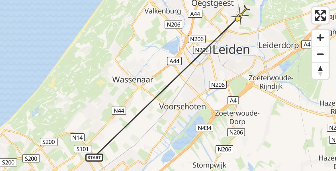 Routekaart van de vlucht: Lifeliner 1 naar Leiden, Vederwier