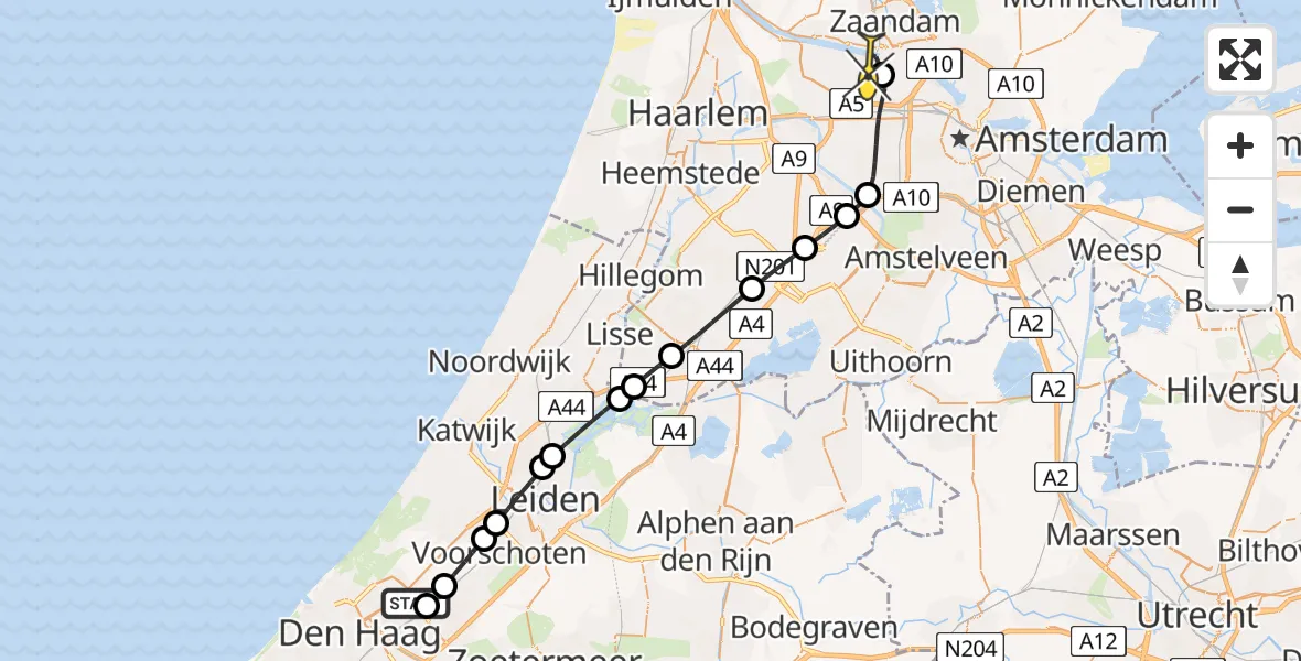 Routekaart van de vlucht: Lifeliner 1 naar Amsterdam Heliport, Fazantlaan