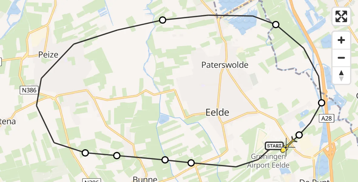 Routekaart van de vlucht: Lifeliner 4 naar Groningen Airport Eelde, Lugtenbergerweg