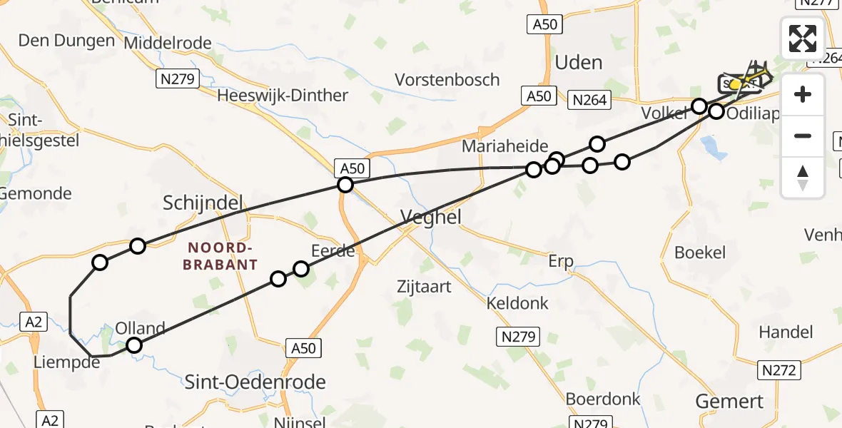 Routekaart van de vlucht: Lifeliner 3 naar Vliegbasis Volkel, Rondweg Volkel