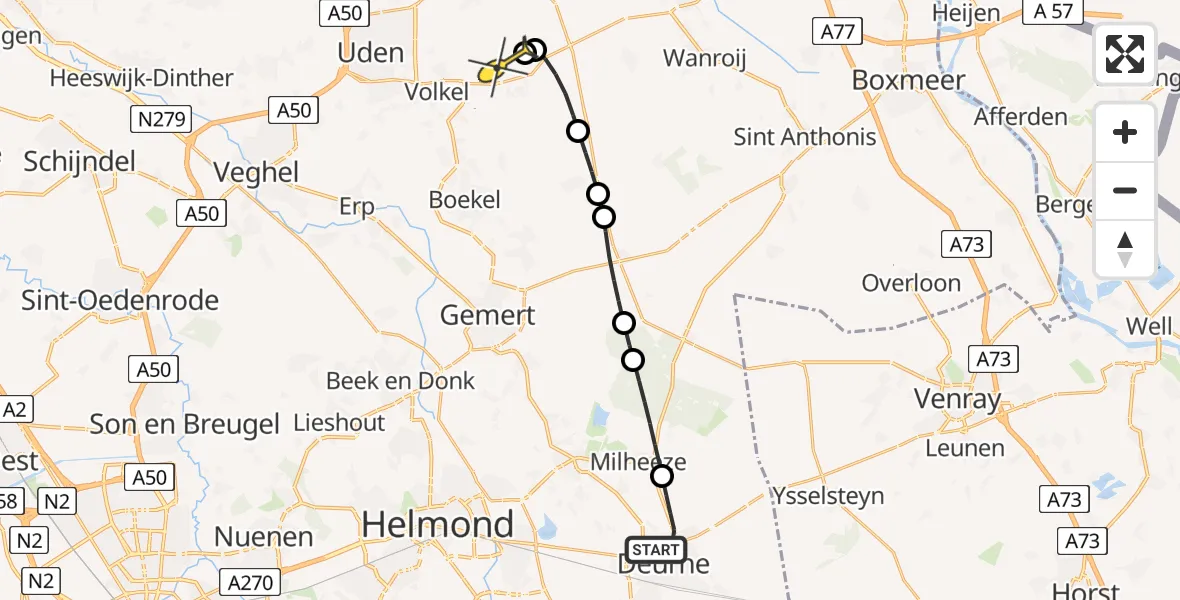 Routekaart van de vlucht: Lifeliner 3 naar Vliegbasis Volkel, Milhezerweg