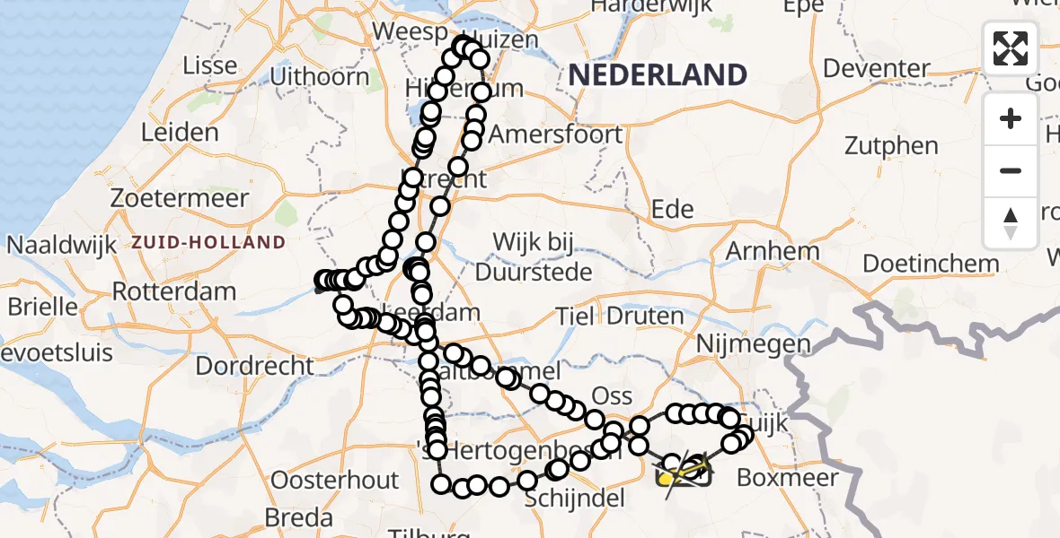 Routekaart van de vlucht: Politiehelikopter naar Vliegbasis Volkel, Zeelandsedijk