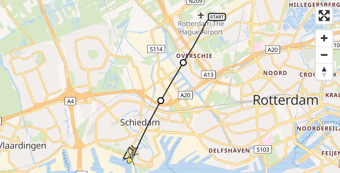 Routekaart van de vlucht: Lifeliner 2 naar Schiedam, Abraham van Beyerenstraat