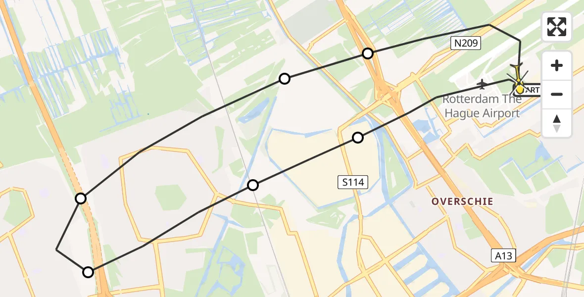 Routekaart van de vlucht: Lifeliner 2 naar Rotterdam The Hague Airport, Vliegveldweg
