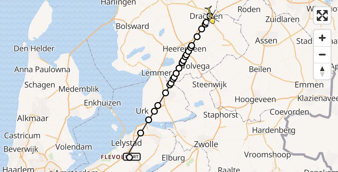 Routekaart van de vlucht: Ambulanceheli naar Vliegveld Drachten, Eendenweg