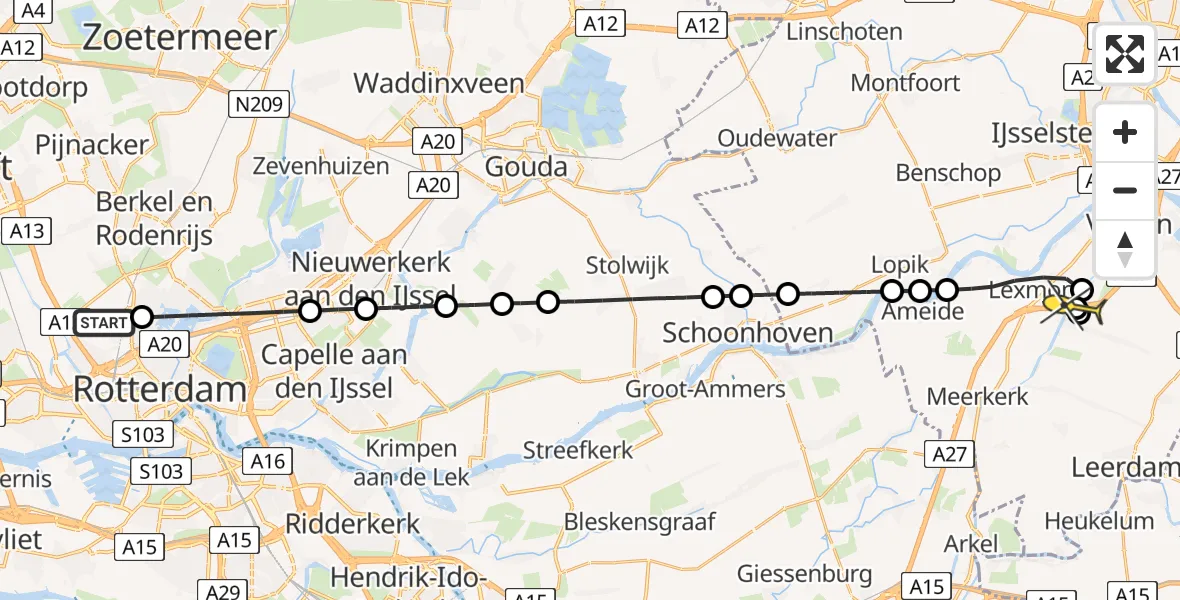 Routekaart van de vlucht: Lifeliner 2 naar Vianen, Brandenburgbaan