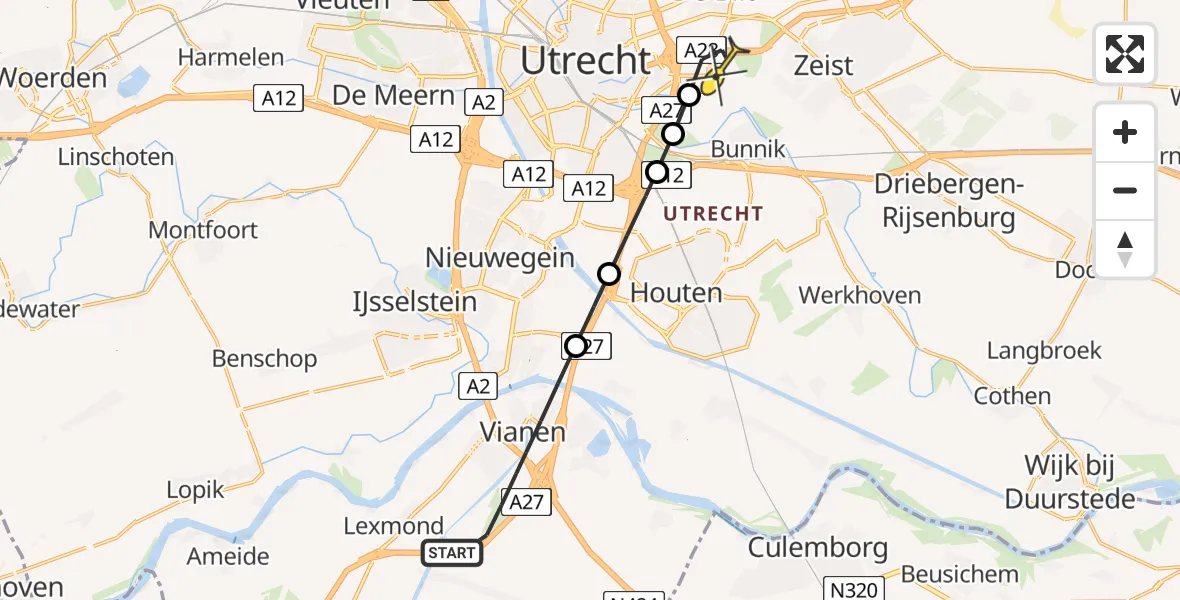 Routekaart van de vlucht: Lifeliner 2 naar Universitair Medisch Centrum Utrecht, Kruisweg
