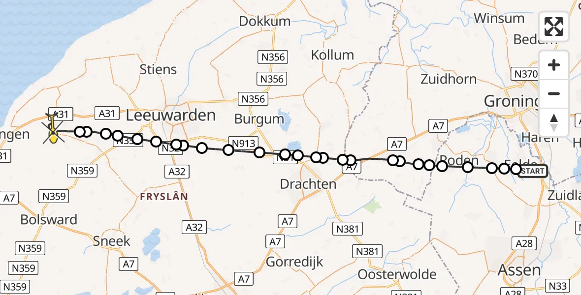 Routekaart van de vlucht: Lifeliner 4 naar Franeker, Hoofdweg