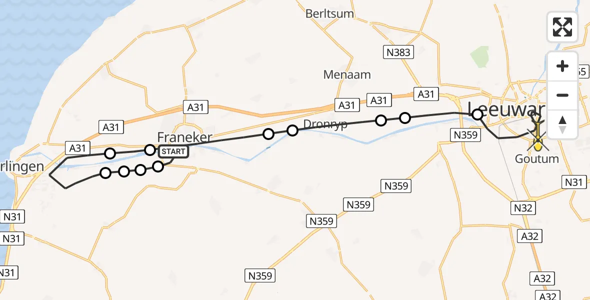 Routekaart van de vlucht: Lifeliner 4 naar Leeuwarden, Kiehoek