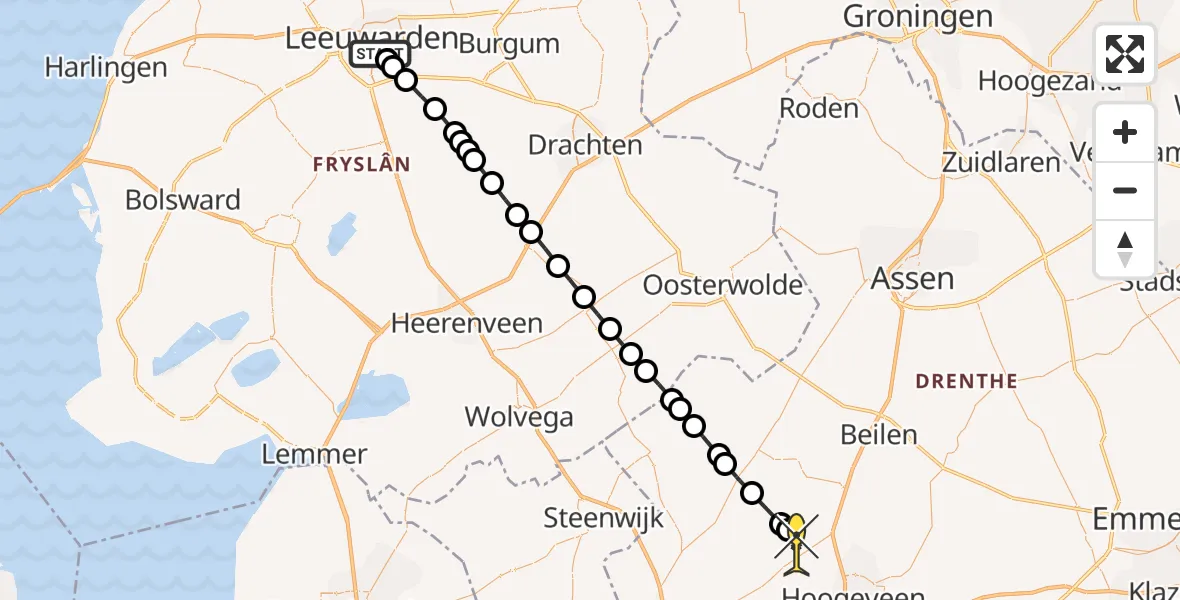 Routekaart van de vlucht: Lifeliner 4 naar Ruinen, De Pleats