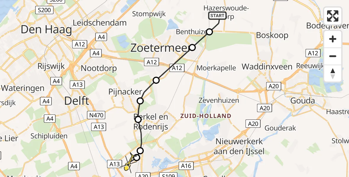 Routekaart van de vlucht: Lifeliner 2 naar Rotterdam The Hague Airport, Hoogeveenseweg