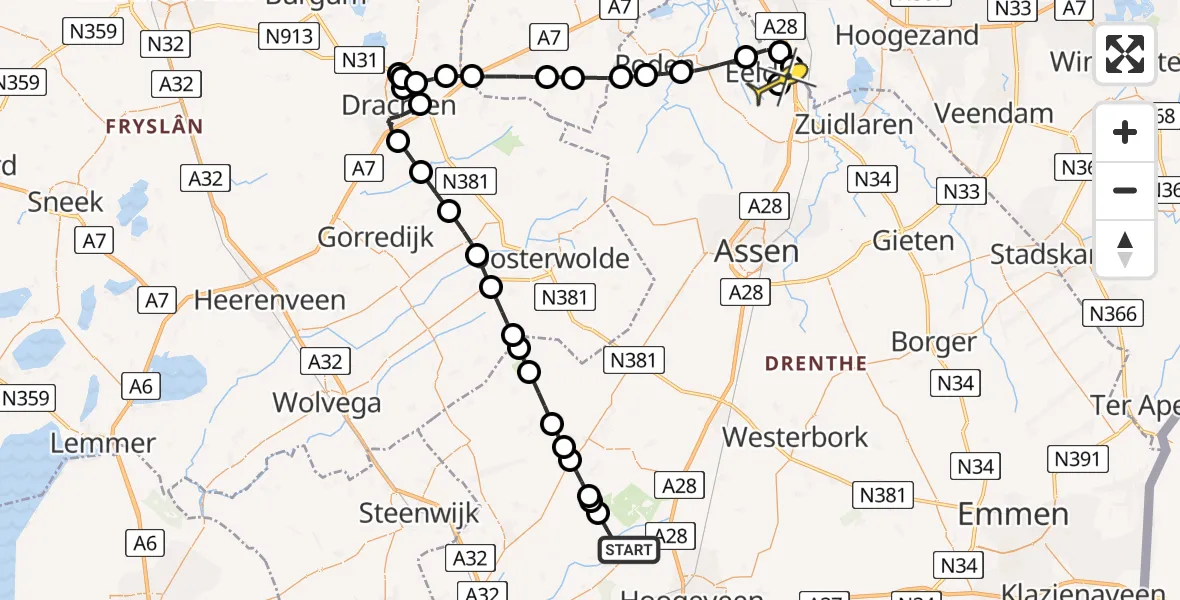 Routekaart van de vlucht: Lifeliner 4 naar Groningen Airport Eelde, Tolhuisweg