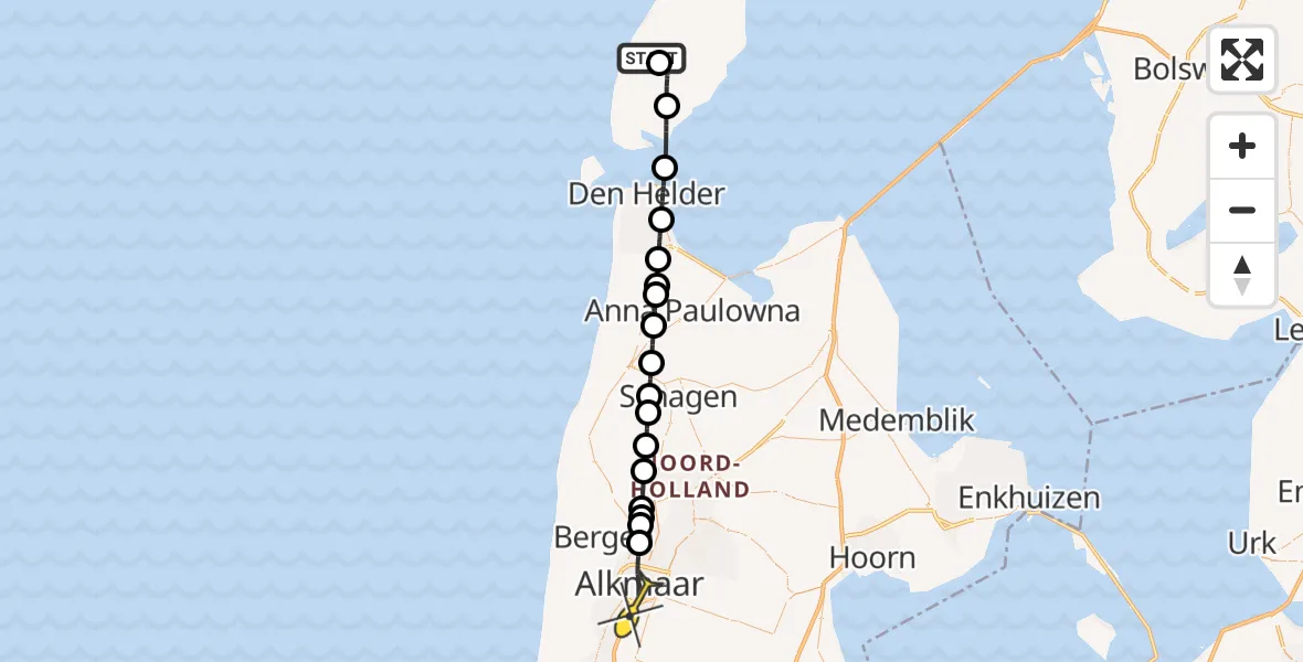 Routekaart van de vlucht: Ambulancehelikopter naar Alkmaar, Kogerweg