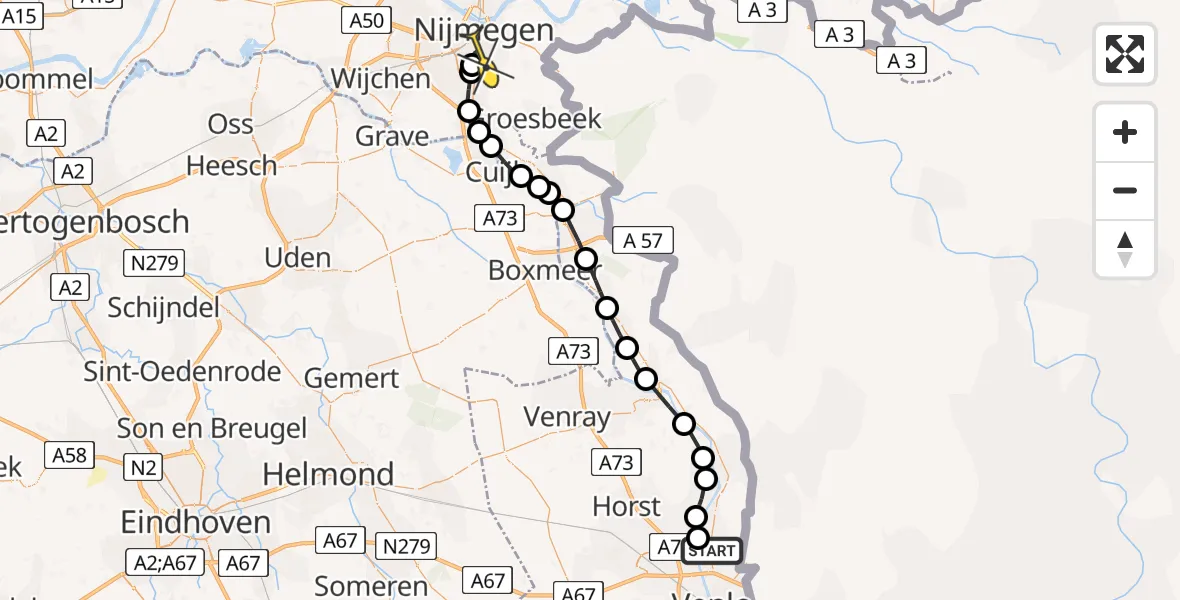 Routekaart van de vlucht: Lifeliner 3 naar Radboud Universitair Medisch Centrum, Veerweg