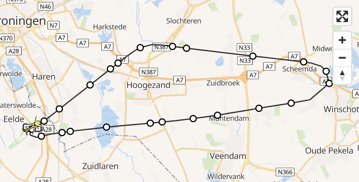Routekaart van de vlucht: Lifeliner 4 naar Groningen Airport Eelde, Duinstraat