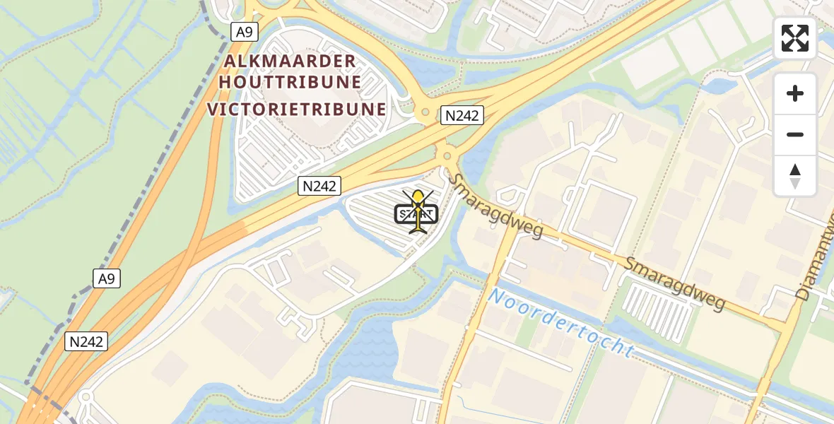 Routekaart van de vlucht: Ambulanceheli naar Alkmaar, Parelweg