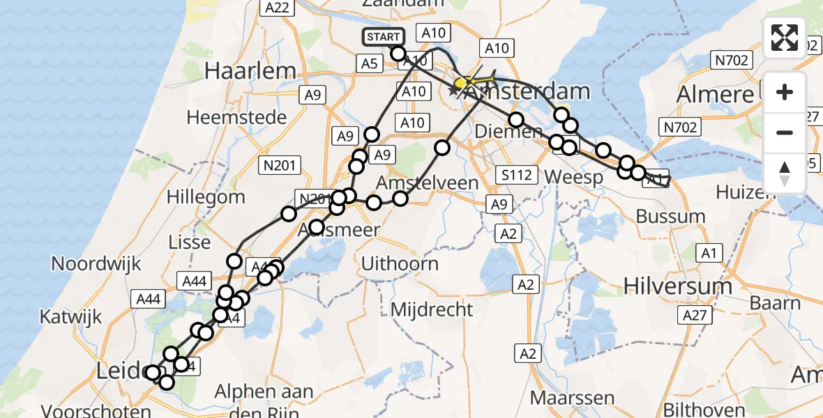 Routekaart van de vlucht: Lifeliner 1 naar Amsterdam, Corsicaweg
