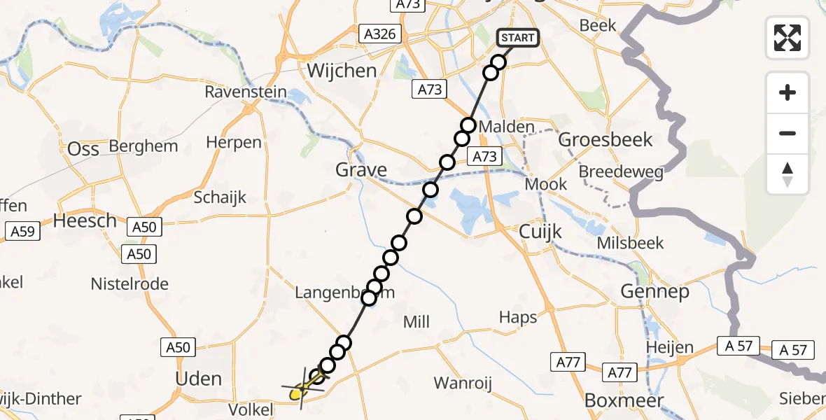 Routekaart van de vlucht: Lifeliner 3 naar Vliegbasis Volkel, St. Annastraat