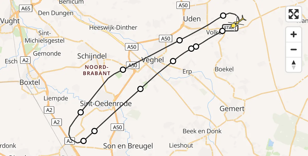Routekaart van de vlucht: Lifeliner 3 naar Vliegbasis Volkel, Antoniusstraat