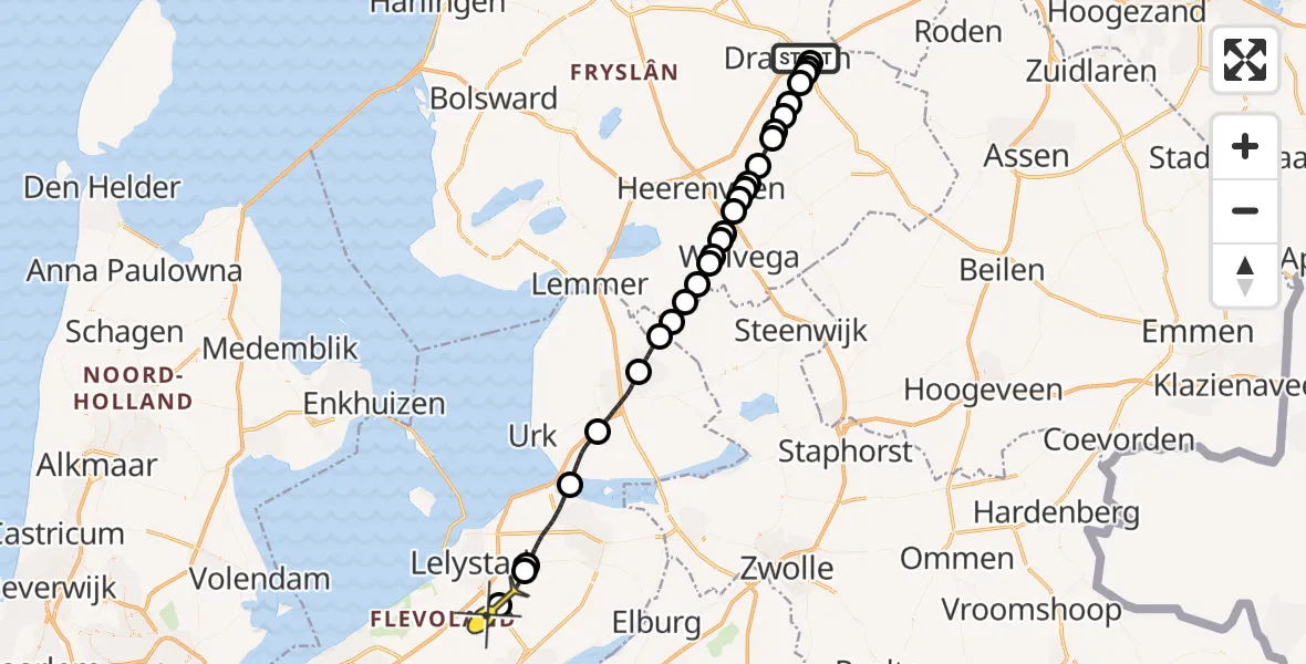 Routekaart van de vlucht: Ambulancehelikopter naar Lelystad Airport, Wâldwei